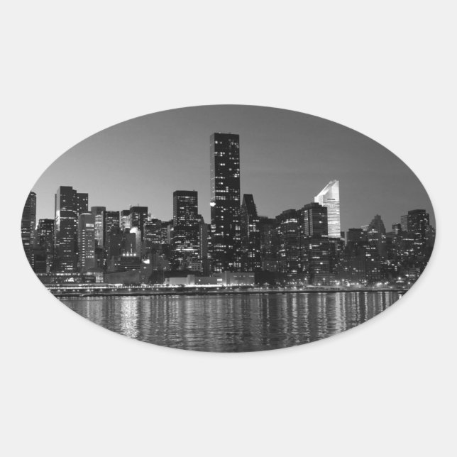 Sticker Ovale Noir Blanc New York City Skyscapants Silhouette (Devant)