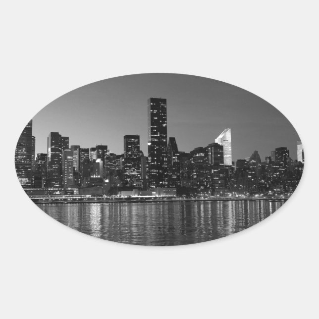 Sticker Ovale Noir Blanc New York City Skyscapants Silhouette (Devant)