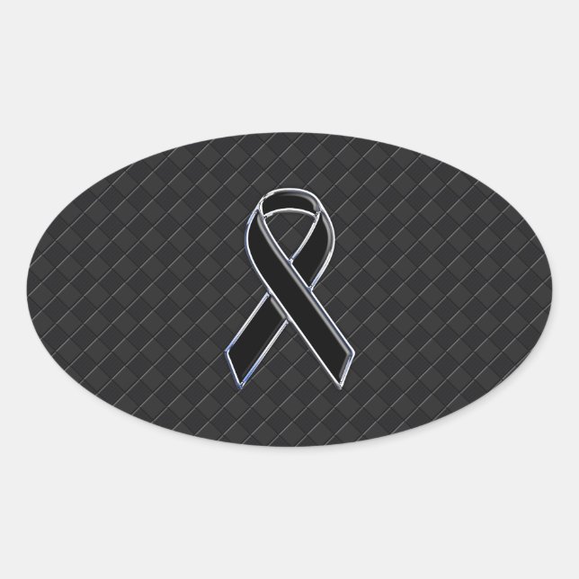 Sticker Ovale Noir Chrome Style Ribbon Sensibilisation (Devant)
