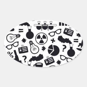 Sticker Ovale Noir de motif de la Science sur le blanc