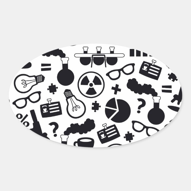 Sticker Ovale Noir de motif de la Science sur le blanc (Devant)