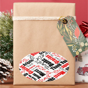 Sticker Ovale Noir Rouge multilingue Merci Typographie Cloud