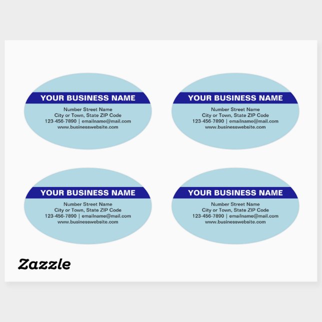 Sticker Ovale Nom commercial en surbrillance sur le bleu clair (Feuille)