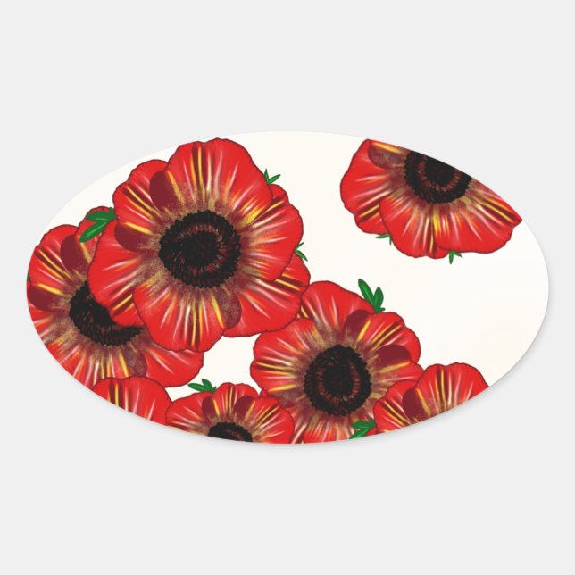 Sticker Ovale Nom de la fille Poppy, motif de pavot rouge Art pa (Devant)