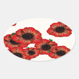 Sticker Ovale Nom de la fille Poppy, motif de pavot rouge Art pa