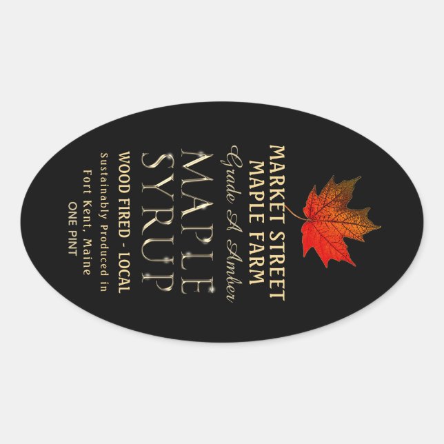 Sticker Ovale Nom de l'État Sirop d'érable produit de façon dura (Devant)