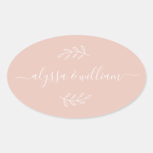 Sticker Ovale Nom de script moderne Simple Blush Pink Élégant