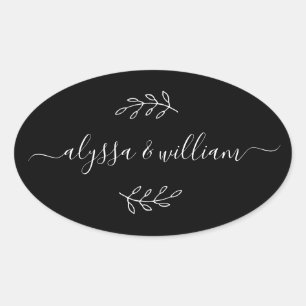Sticker Ovale Nom de script moderne Simple Noir Chic Minimaliste