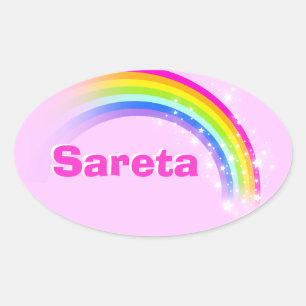 Sticker Ovale Nom ID Arc-en-ciel rose Sareta