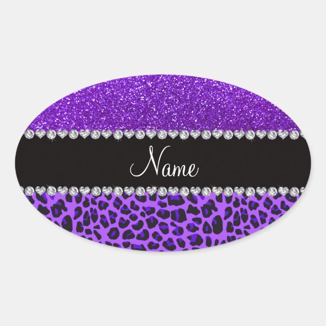 Sticker Ovale Nom personnalisé leopard violet indigo violet part (Devant)