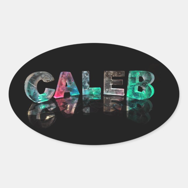 Sticker Ovale Noms uniques - Caleb en lumières 3D (Devant)