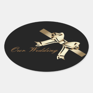 Sticker Ovale "Notre Mariage" - Bold Sepia/Gold Bow et Ribbon[a3