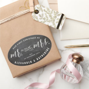 Sticker Ovale Notre Premier Noël En Tant Que M. Et Mme Mariage T