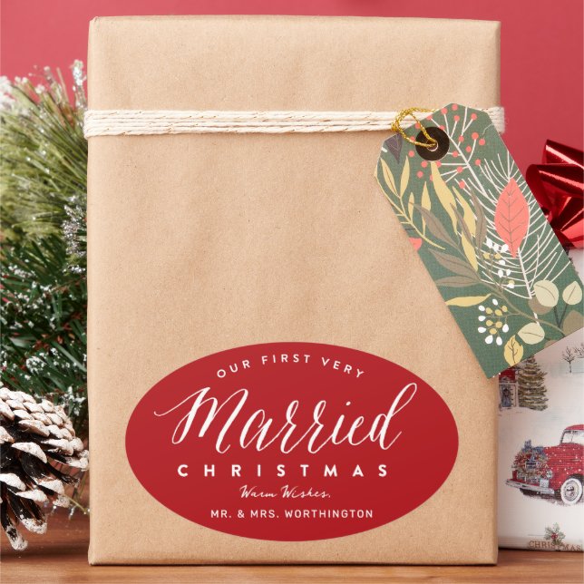 Sticker Ovale Notre Premier Noël Très Marié M & Mme Mariage (vacances)