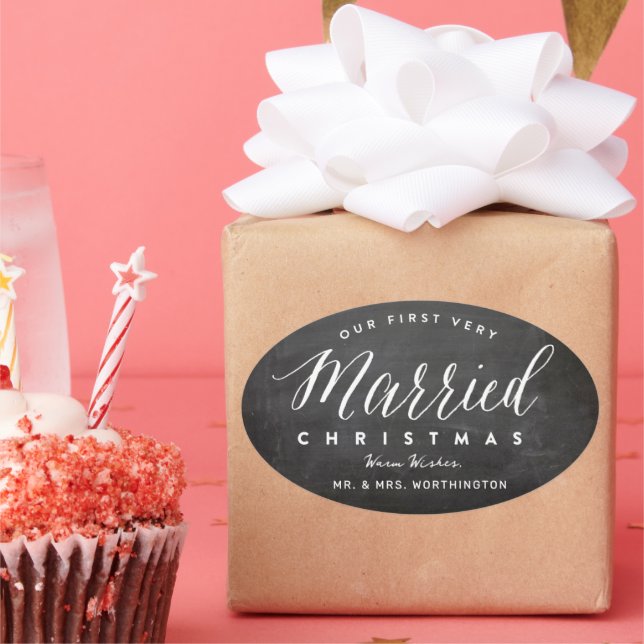 Sticker Ovale Notre Premier Noël Très Marié M & Mme Mariage (Fête)