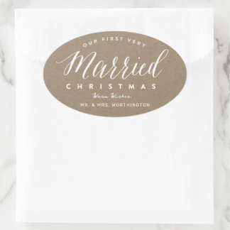 Sticker Ovale Notre Premier Noël Très Marié M & Mme Mariage