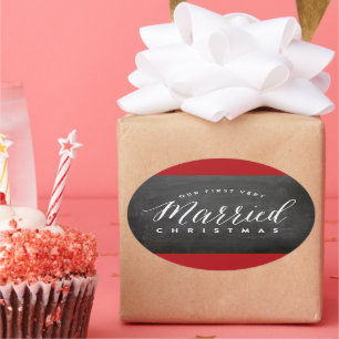 Sticker Ovale Notre premier Noël très marié Mr & Mrs Mariage