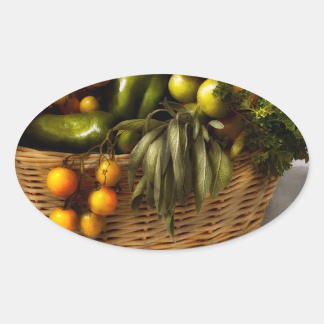 Sticker Ovale Nourriture - Veggie - Conseils sur les dimensions (Devant)