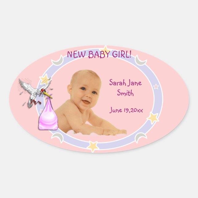 Sticker Ovale Nouvelle petite fille (Devant)