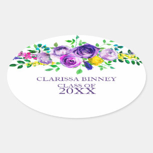 Sticker Ovale Obtentions du diplôme colorées de fleurs