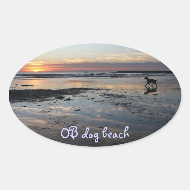 Sticker Ovale Ocean Beach, plage pour chiens (Devant)