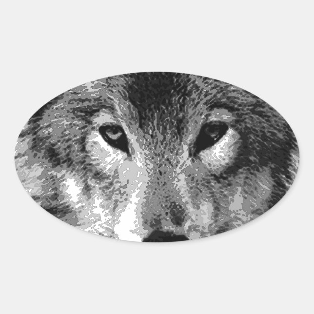 Sticker Ovale Oeil de loup noir et blanc (Devant)