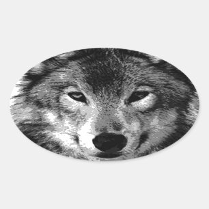 Sticker Ovale Oeil de loup noir et blanc