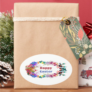 Sticker Ovale Oeuf de Pâques Floral Motif Oiseaux Floral