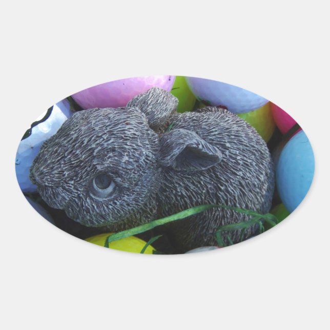 Sticker Ovale Oeufs de Pâques, Ballons de golf de lapin (Devant)