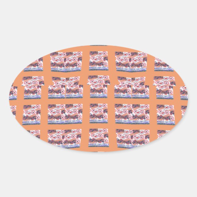 Sticker Ovale Œuvre d'art unique et élégante à motif de cœur pou (Devant)