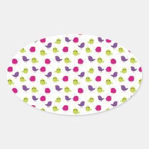 Sticker Ovale Oiseaux colorés mignons