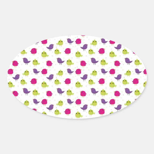 Sticker Ovale Oiseaux colorés mignons   (Devant)