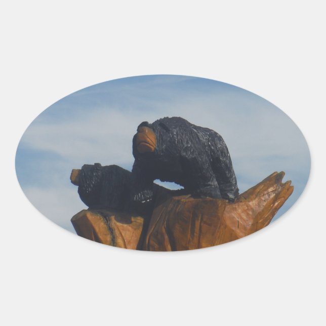 Sticker Ovale Oiseaux noirs en bois avec Blue Smoky Mountains Sk (Devant)