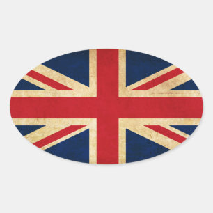 Sticker Ovale Old Vintage Grunge Royaume-Uni Drapeau Union Jack