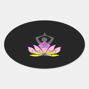 Sticker Ovale OM Namaste Pose de Yoga Fleur de Lotus Spirituelle