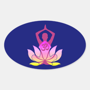 Sticker Ovale OM Namaste Spirituelle Lotus Flower Yoga on Blue