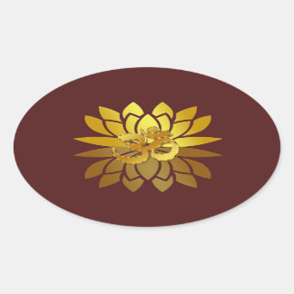 Sticker Ovale OM Omkara et Lotus Flower de couleur or