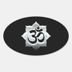 Sticker Ovale OM Symbole Lotus Spiritualité Yoga Crest