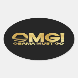 Sticker Ovale OMG ! Obama doit aller (l'or)