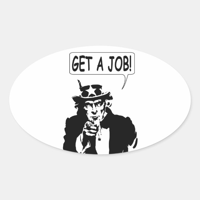 Sticker Ovale Oncle Sam Obtient Un Emploi (Devant)