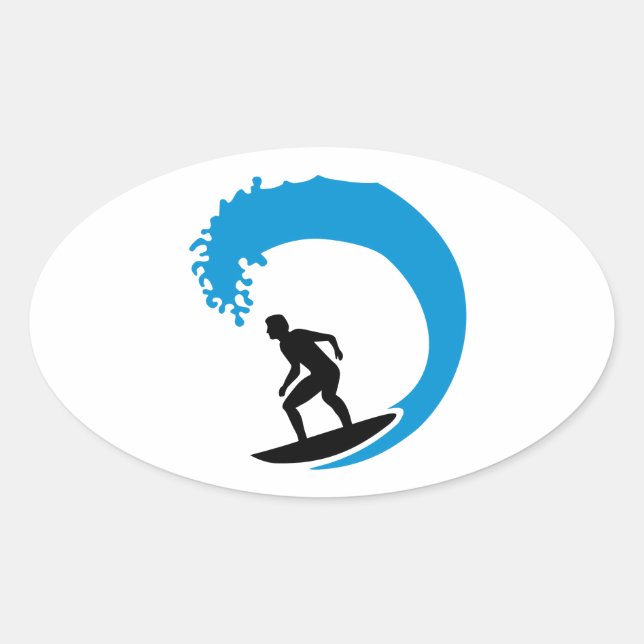 Sticker Ovale Onde surfeur (Devant)