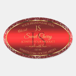 Sticker Ovale Or rouge avec étoiles Parties scintillant Initiale