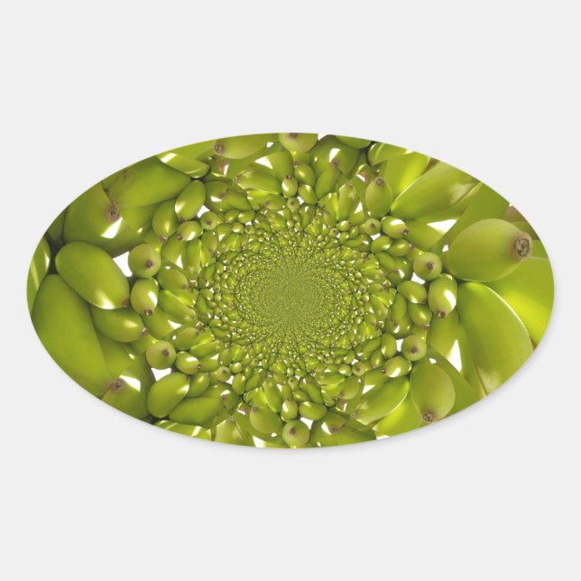 Sticker Ovale Or vert : banane tropicale Twist Kaleidoscope (Devant)