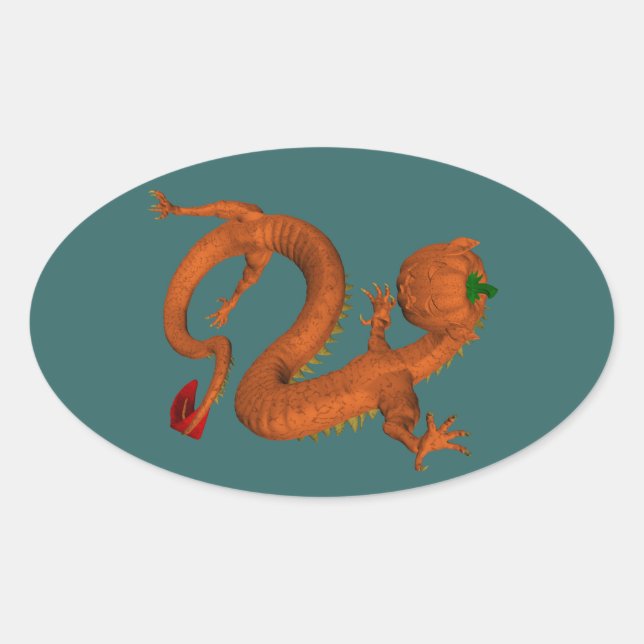 Sticker Ovale Orange Halloween Citrouille Dragon (Devant)