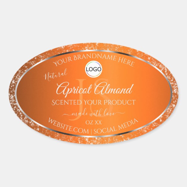 Sticker Ovale Orange Logo Argent Initiales Parties scintillant É (Devant)