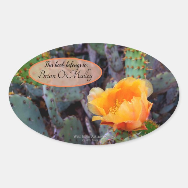 Sticker Ovale Orange poire opuntia cactus photo fleur (Devant)