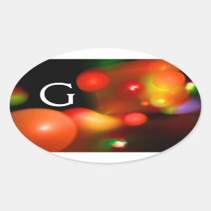 STICKER OVALE ORANGE ROUGE JAUNE FRACTAL NOIR BUBBLES MONOGRAMME