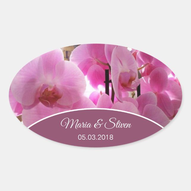 Sticker Ovale Orchidées roses fleurs (Devant)