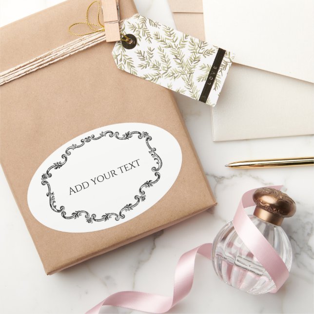 Sticker Ovale Ornat Vintage Ajouter votre texte (Cadeaux)