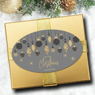 Sticker Ovale Ornements de Noël chic sur gris